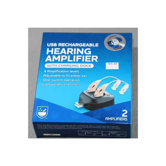 USB Rechargeable Hearing Amplifier 2 Pack Dock Adjustable 4 Level Lightweight - Picture 1 of 6